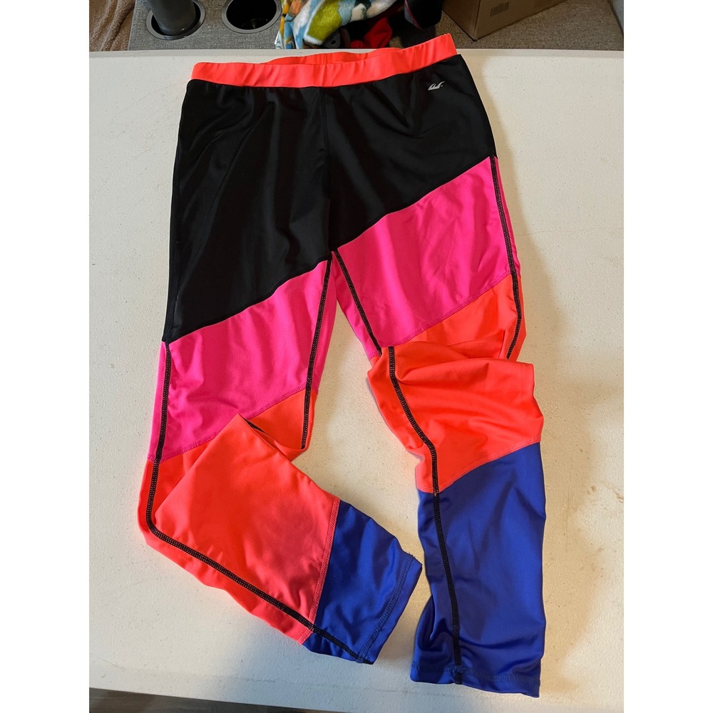Everlast Womens XL 16 Colorblock Leggings Black Pink Orange Blue Athletic Pants